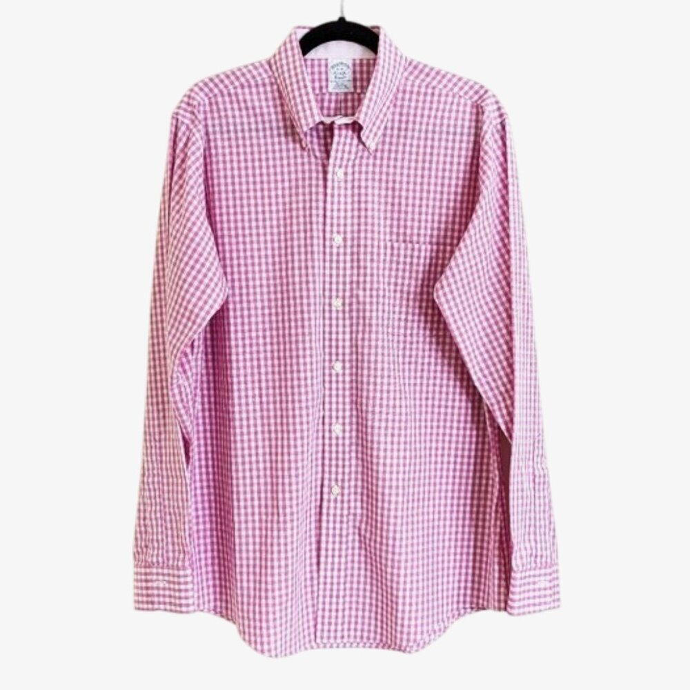 Brooks Brothers 100% Cotton Classic-Fit Sport Shirt, Non-Iron Gingham Size 16-35